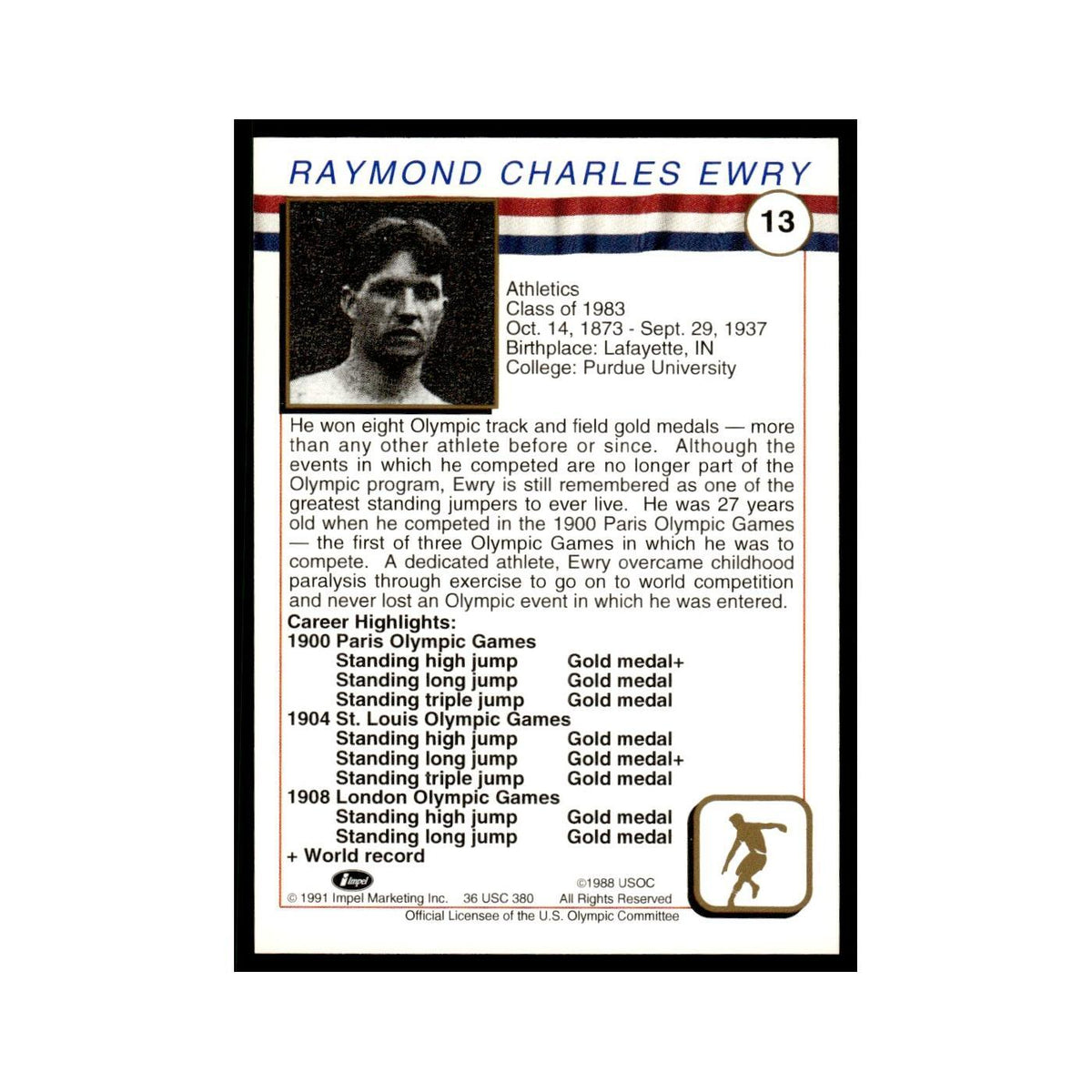 Ray Ewry 1991 Impel US Olympic Hall Of Fame #13 Baseball Card NM