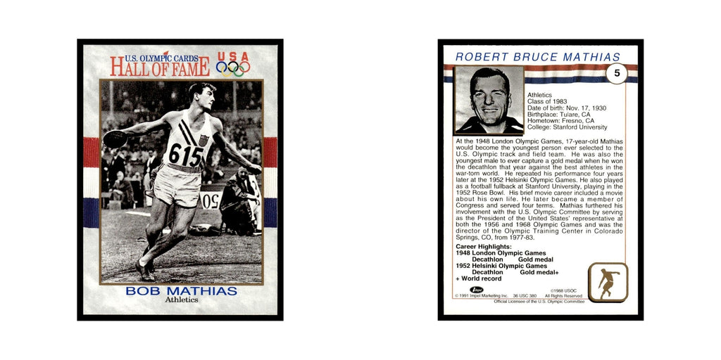 Bob Mathias 1991 Impel US Olympic Hall Of Fame #5 Baseball Card NM