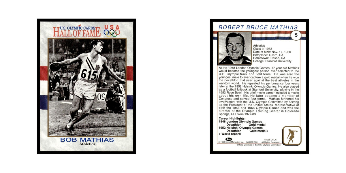 Bob Mathias 1991 Impel US Olympic Hall Of Fame #5 Baseball Card NM