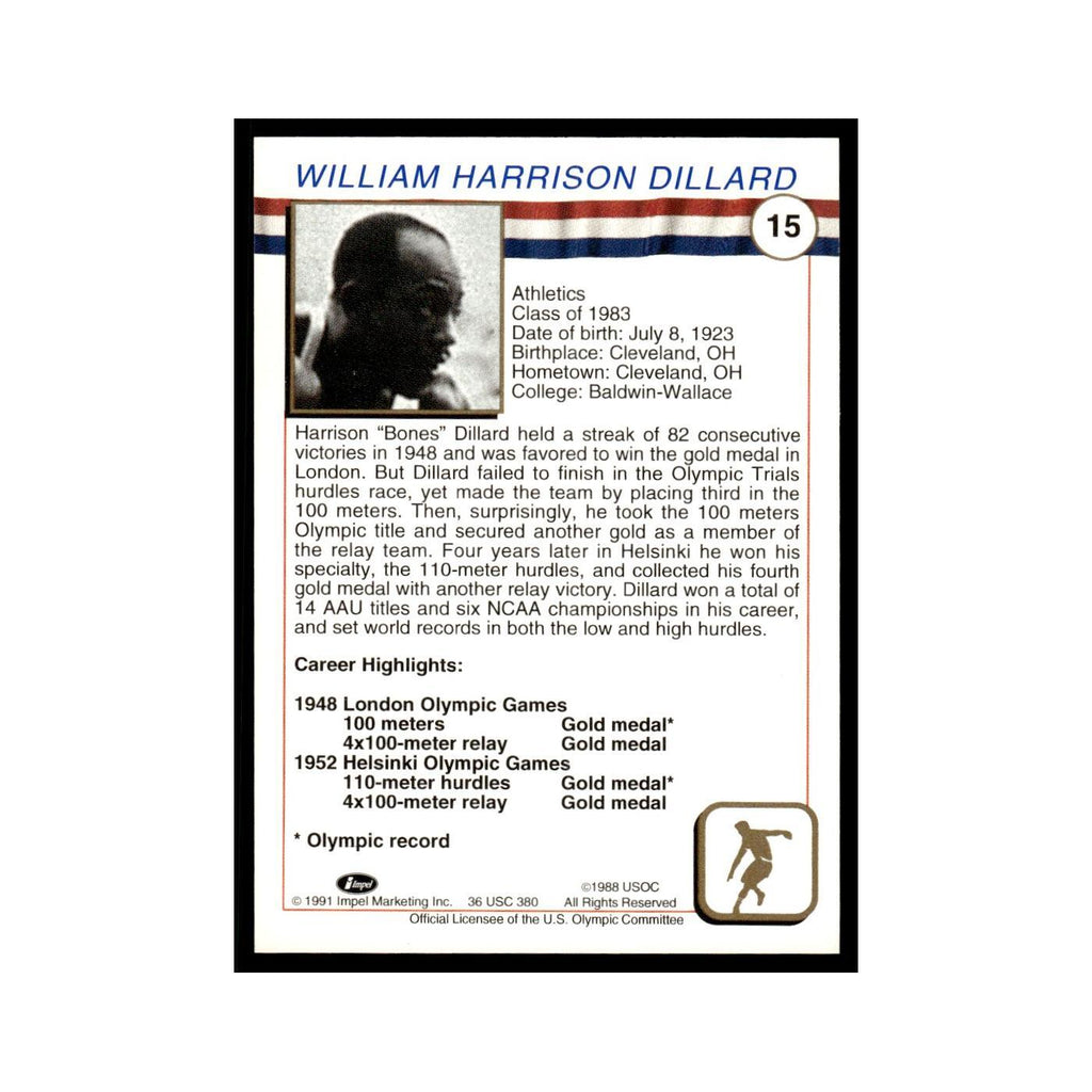 Harrison Dillard 1991 Impel US Olympic Hall Of Fame #15 Baseball Card NM