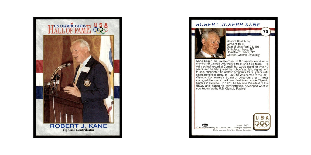 Robert J. Kane 1991 Impel US Olympic Hall Of Fame #75 Baseball Card NM