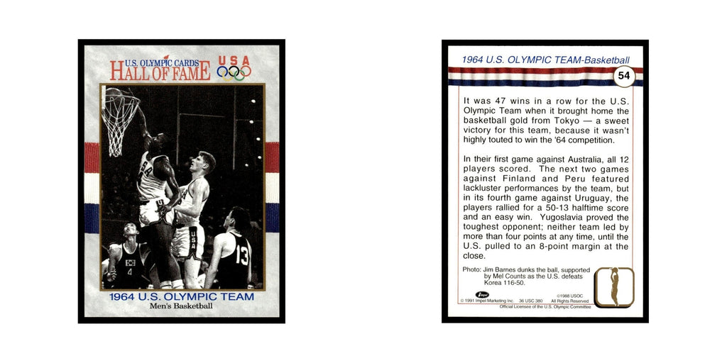 1964 Team Men's Basketball 1991 Impel US Olympic Hall Of Fame #54 NM
