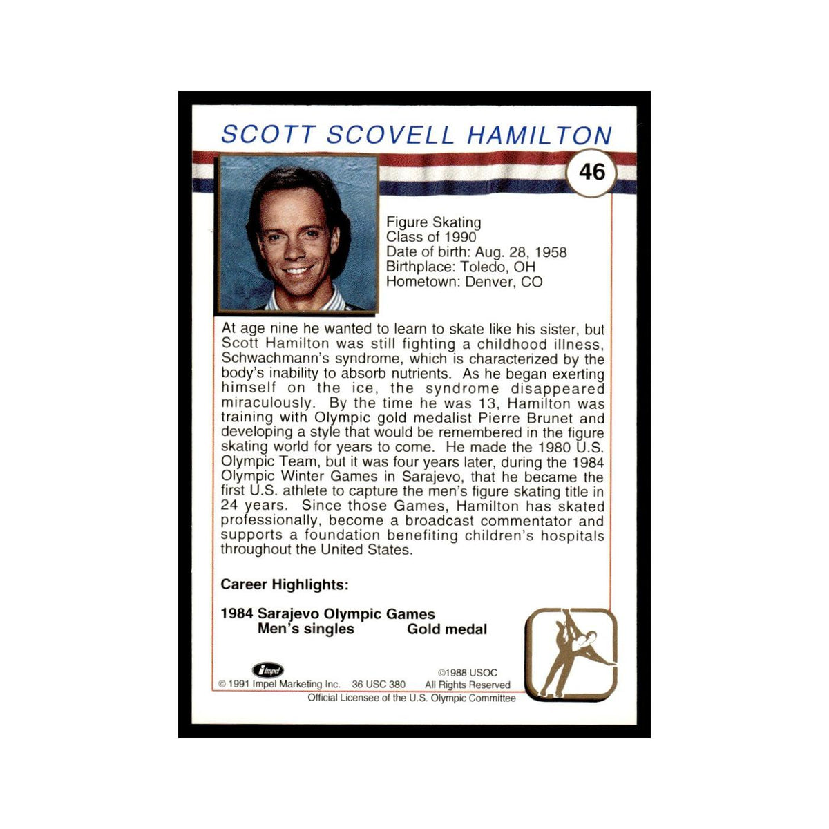 Scott Hamilton 1991 Impel US Olympic Hall Of Fame #46 Baseball Card NM