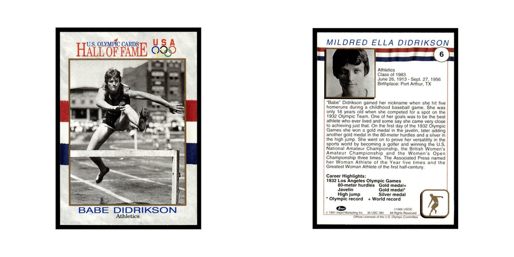 Babe Didrikson 1991 Impel US Olympic Hall Of Fame #6 Baseball Card NM