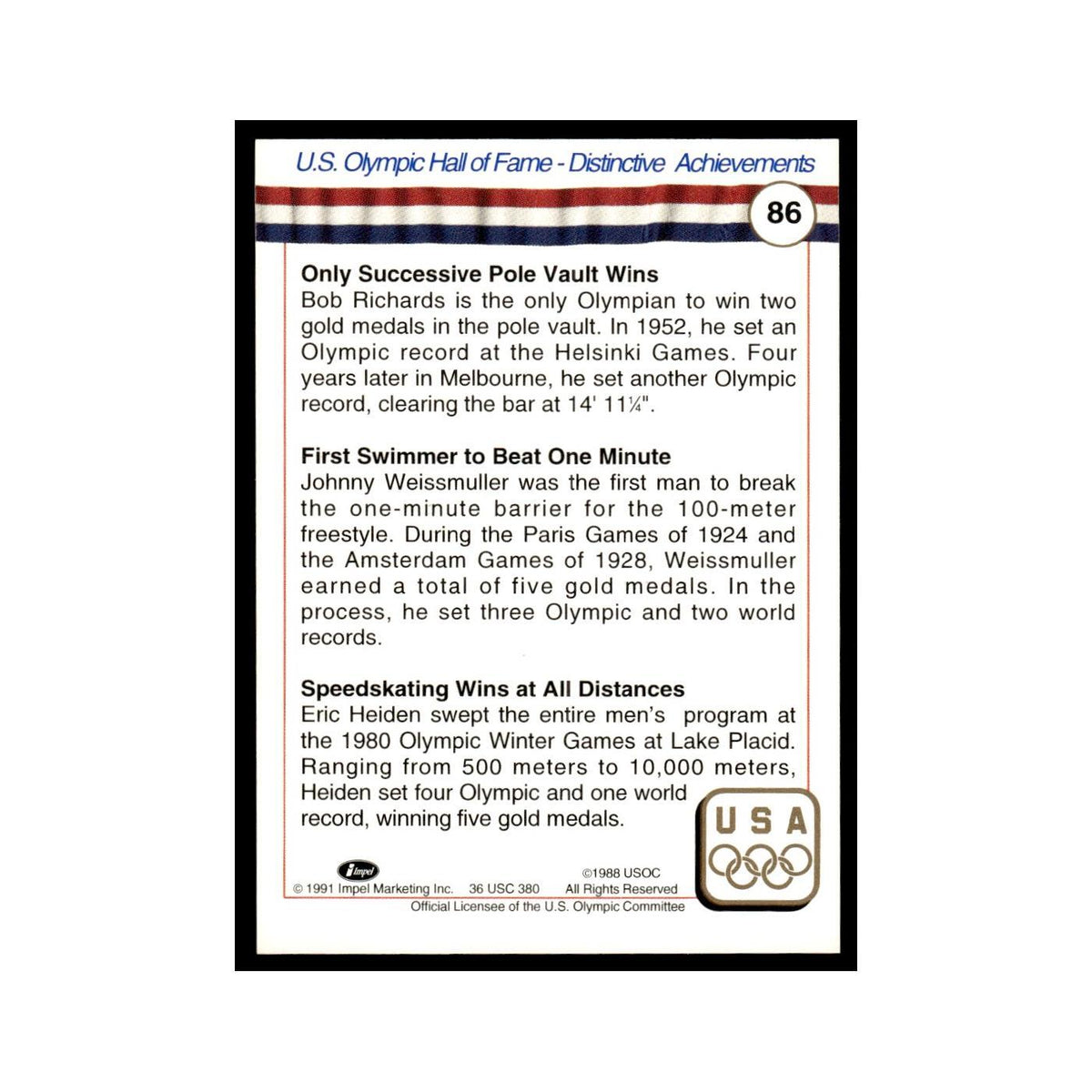 Distinctive Achievements 1991 Impel US Olympic Hall Of Fame #86 Baseball Card NM