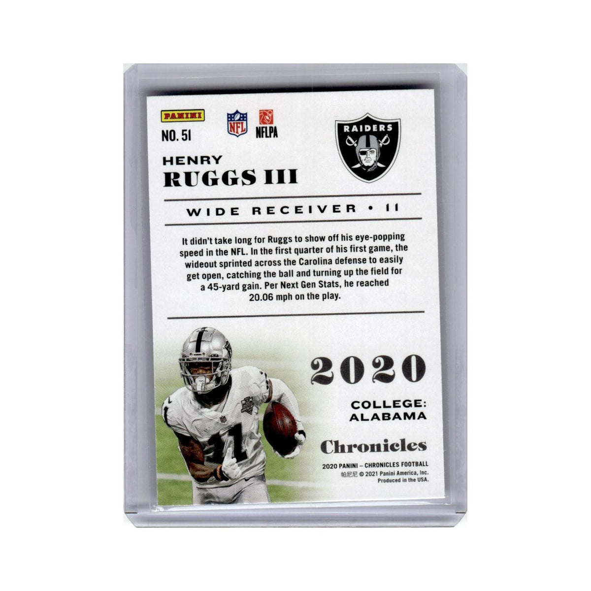 Henry Ruggs III Rookie 2020 Panini Chronicles #51 Las Vegas Raiders NM