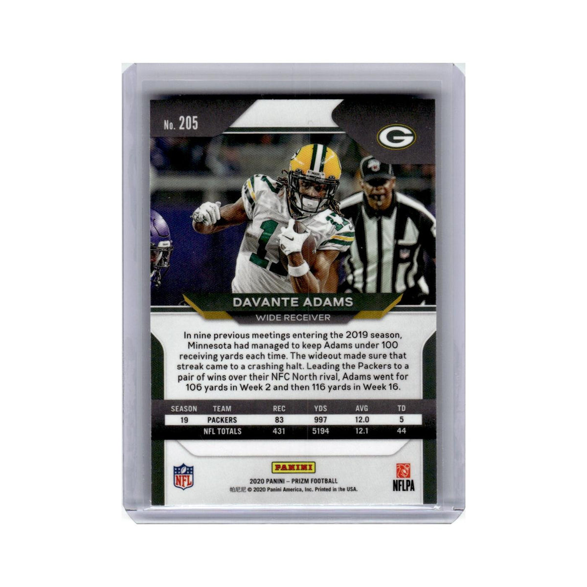 Davante Adams 2020 Panini Prizm #205 Green Bay Packers Football Card NM