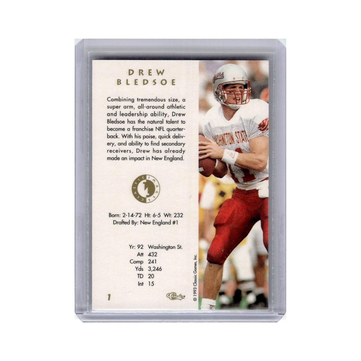Drew Bledsoe 1993 Classic #1 New England Patriots Football Card NM