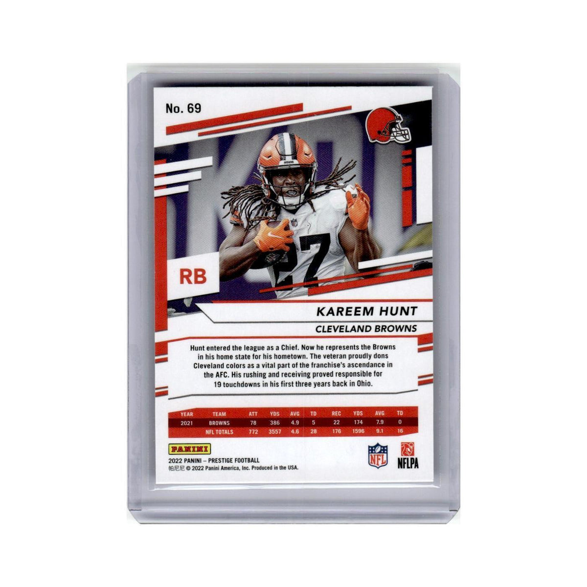 Kareem Hunt 2022 Panini Prestige Xtra Points #69 Cleveland Browns NM