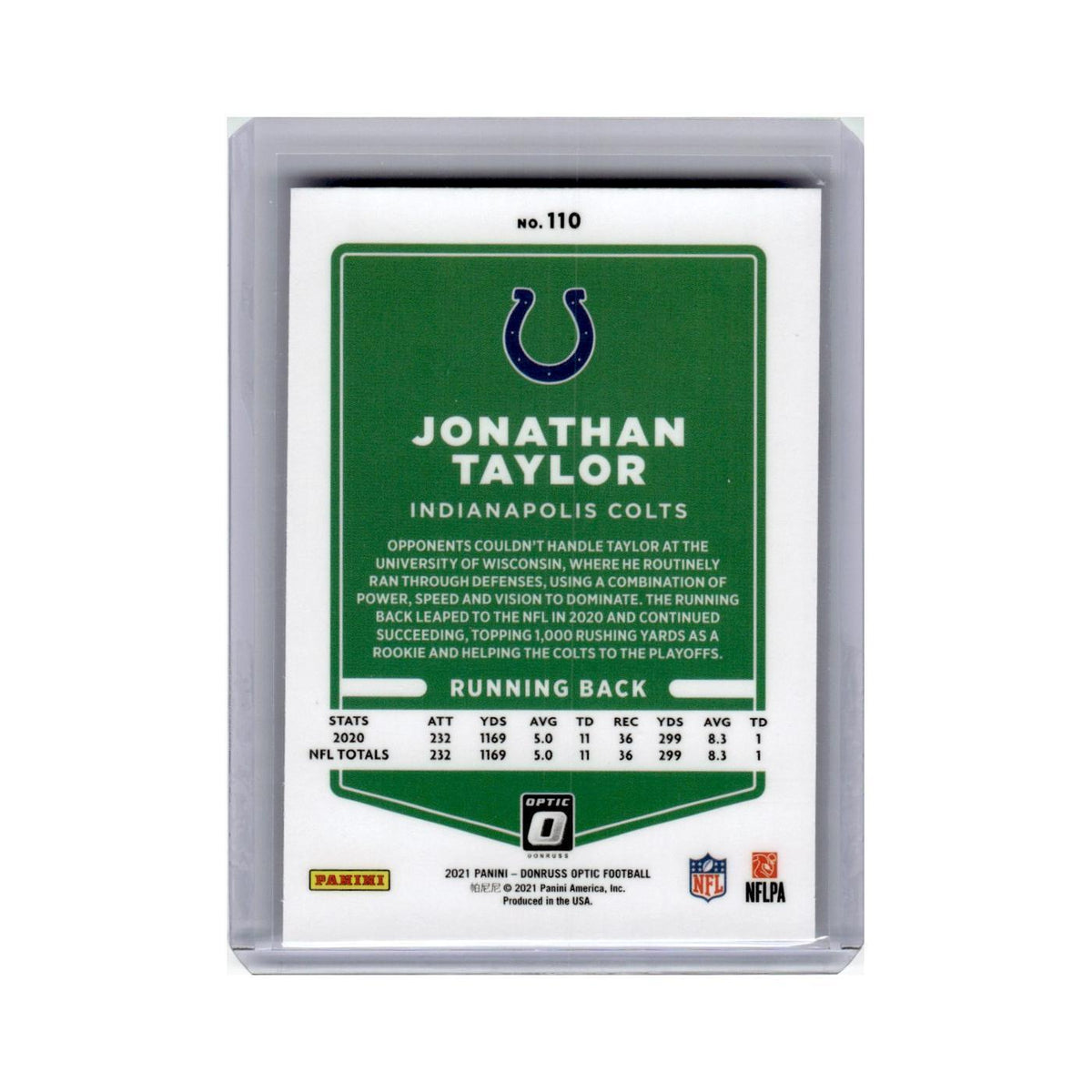 Jonathan Taylor 2021 Donruss Optic #110 Indianapolis Colts Football Card NM