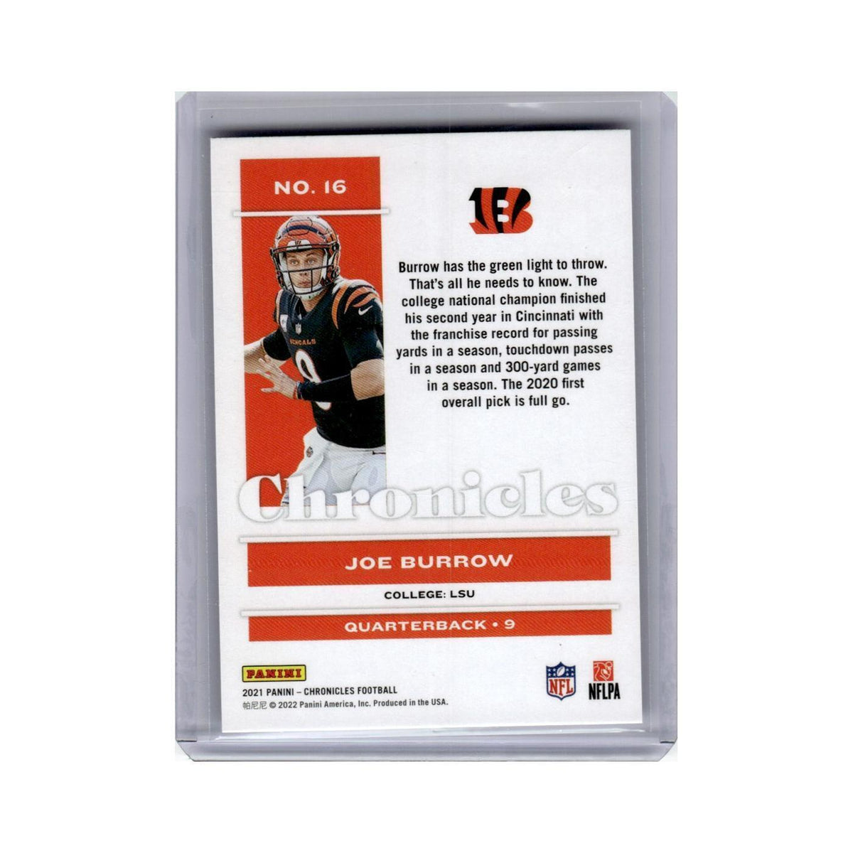 Joe Burrow 2021 Panini Chronicles #16 Cincinnati Bengals Football Card NM