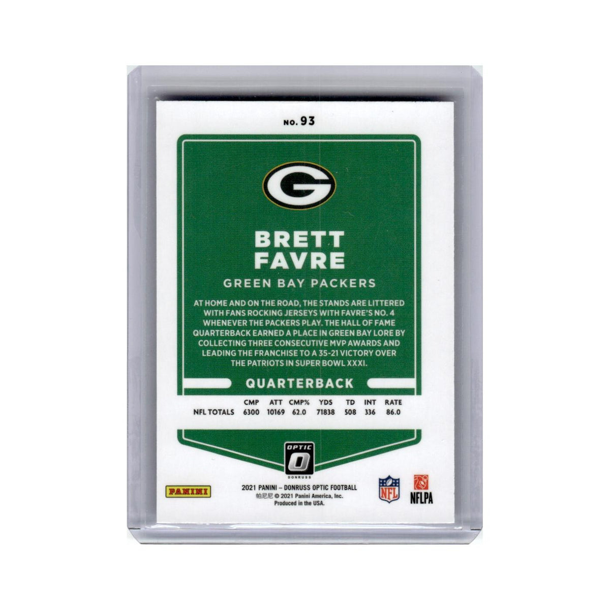Brett Favre 2021 Donruss Optic #93 Green Bay Packers Football Card NM