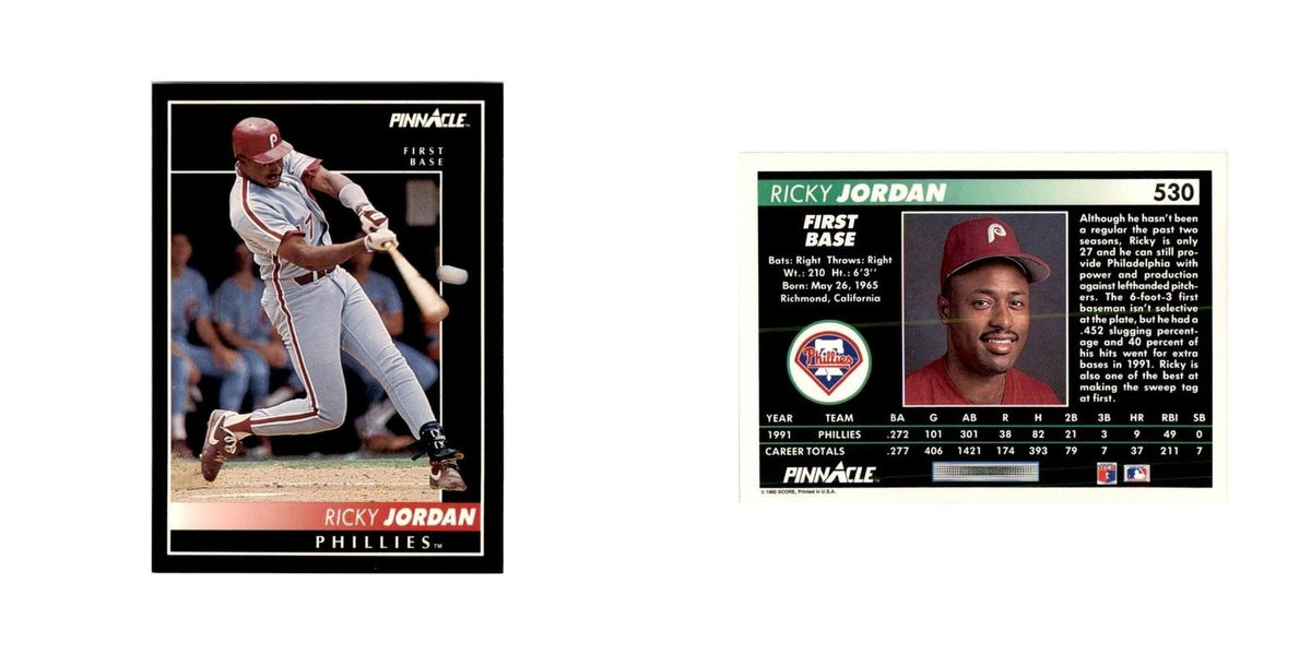 1992 Pinnacle Ricky Jordan Baseball Cards #530