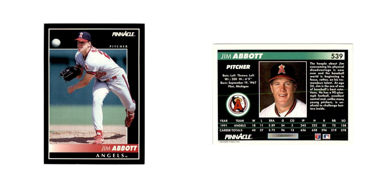 1992 Pinnacle Jim Abbott Baseball Cards #539