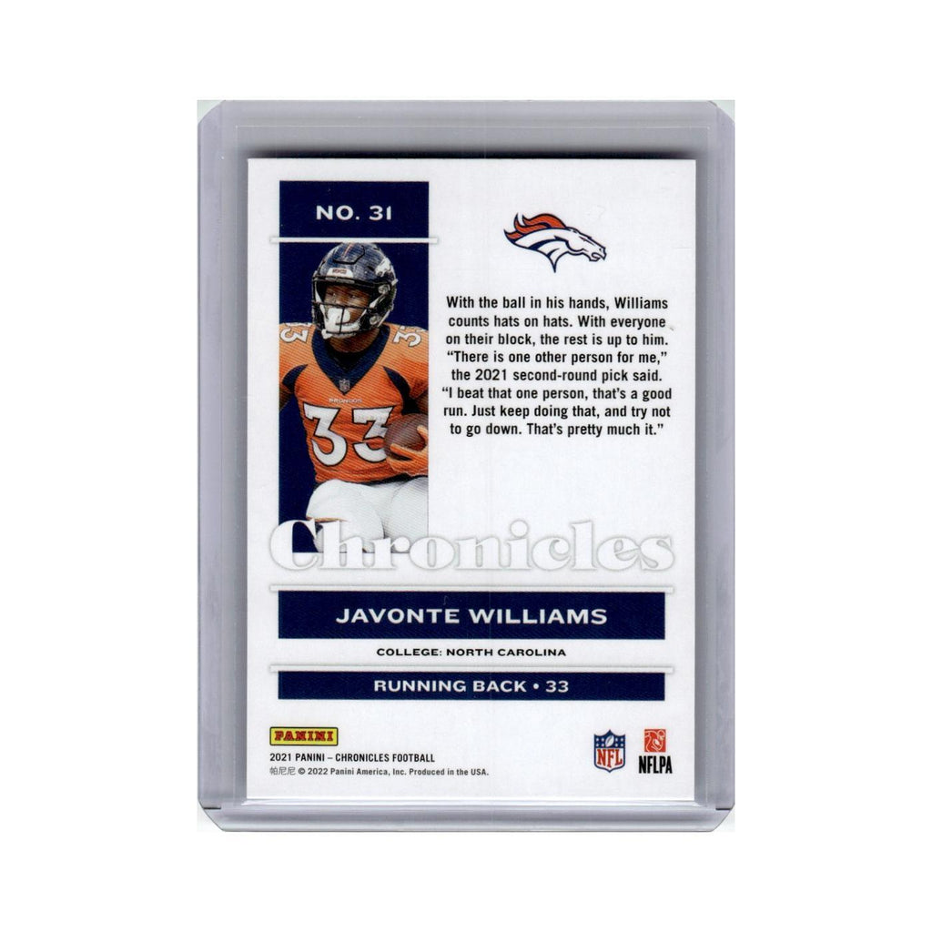 Javonte Williams Rookie 2021 Panini Chronicles #31 Denver Broncos NM