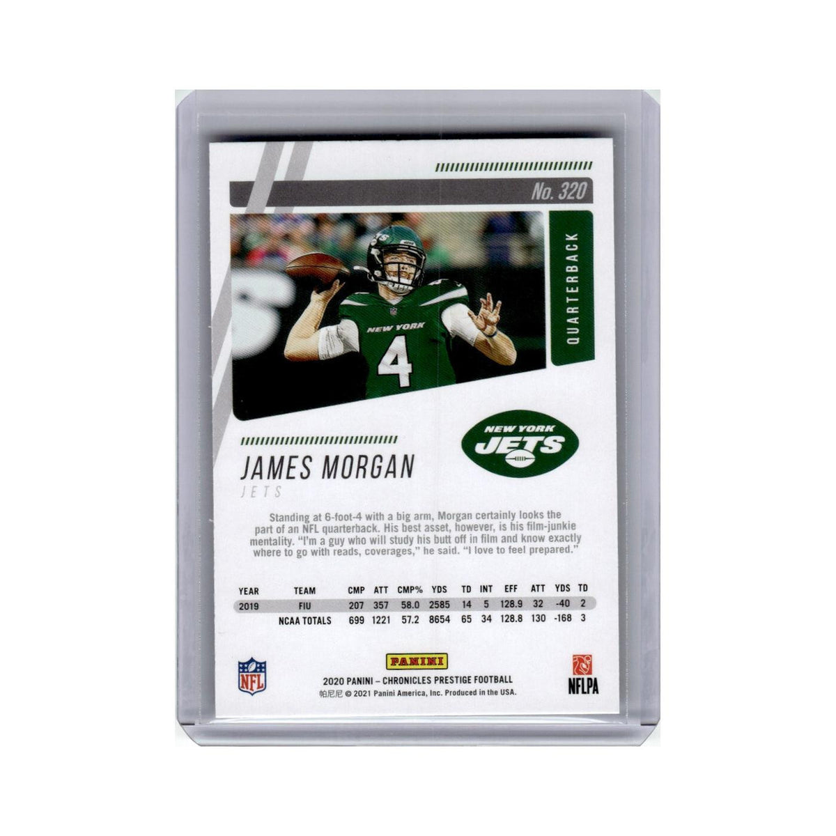 James Morgan 2020 Panini Chronicles Prestige Rookies #320 New York Jets NM