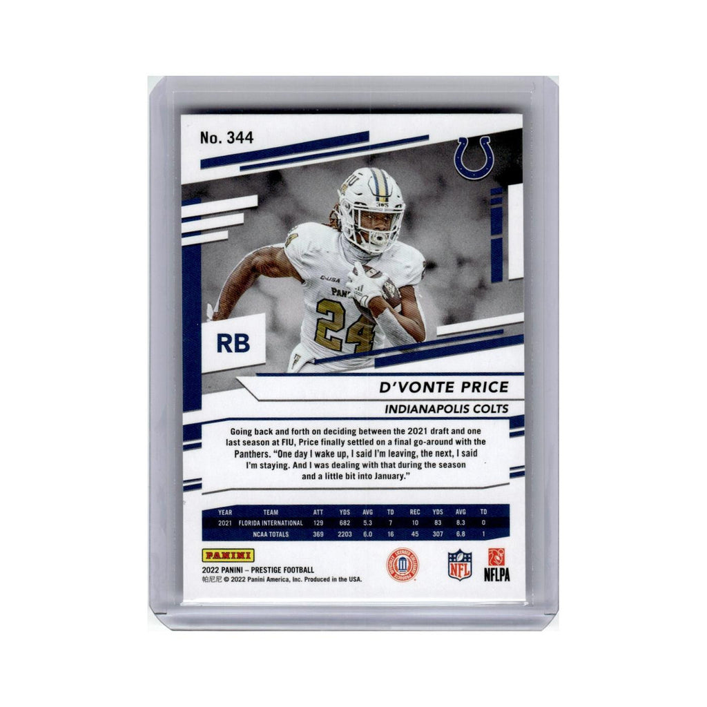 D'Vonte Price Rookie 2022 Panini Prestige #344 Indianapolis Colts NM
