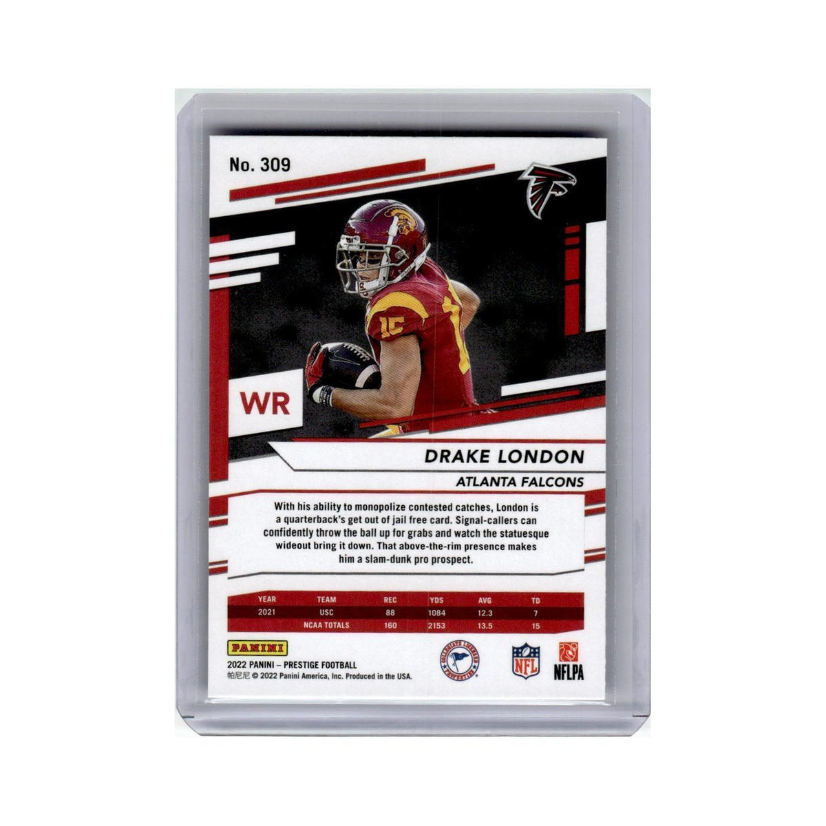 Drake London Rookie 2022 Panini Prestige #309 Atlanta Falcons Football Card NM