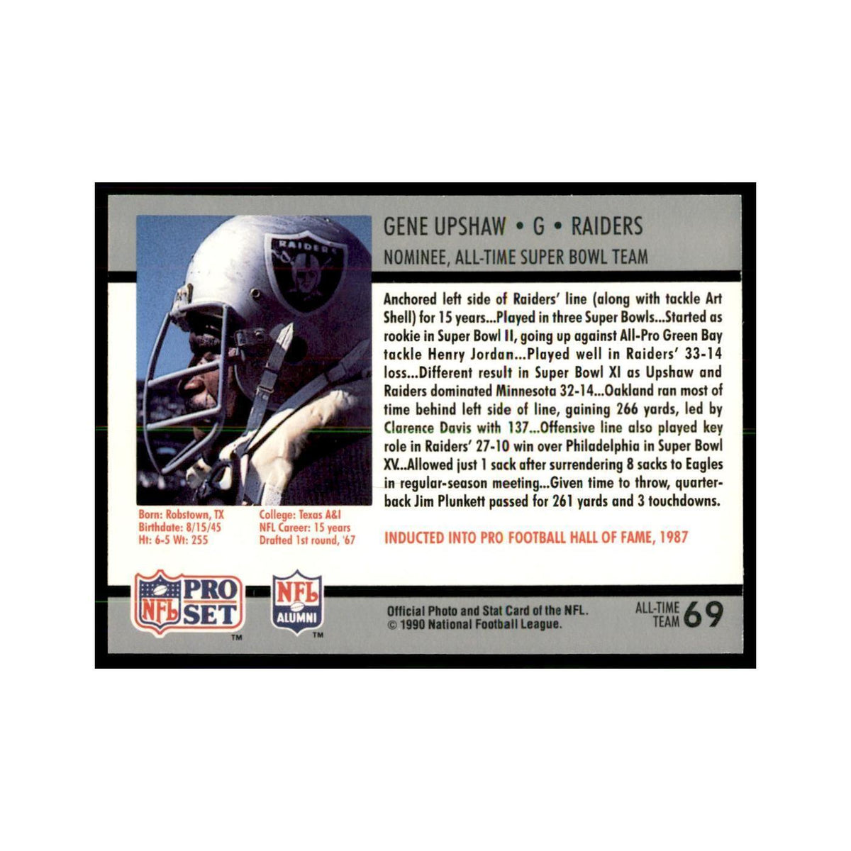 1990 Pro Set Silver Anniversay Commemorative Gene Upshaw #69