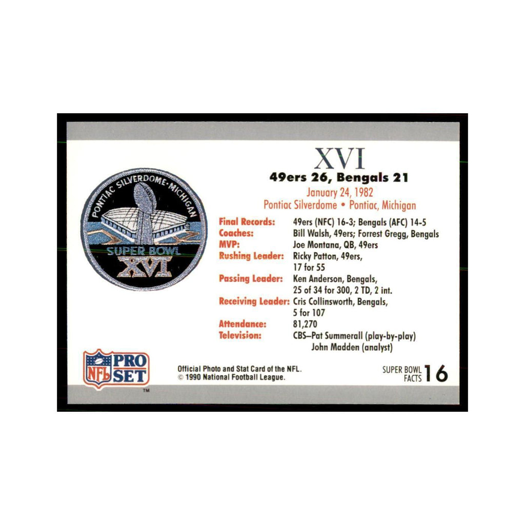 1990 Pro Set Silver Anniversay Commemorative SB XVI Ticket #16