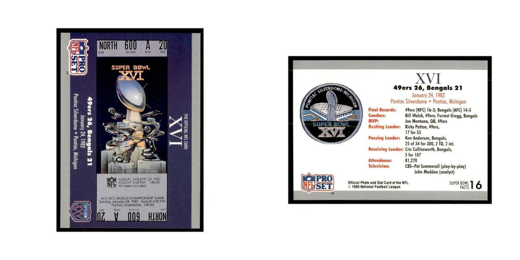 1990 Pro Set Silver Anniversay Commemorative SB XVI Ticket #16