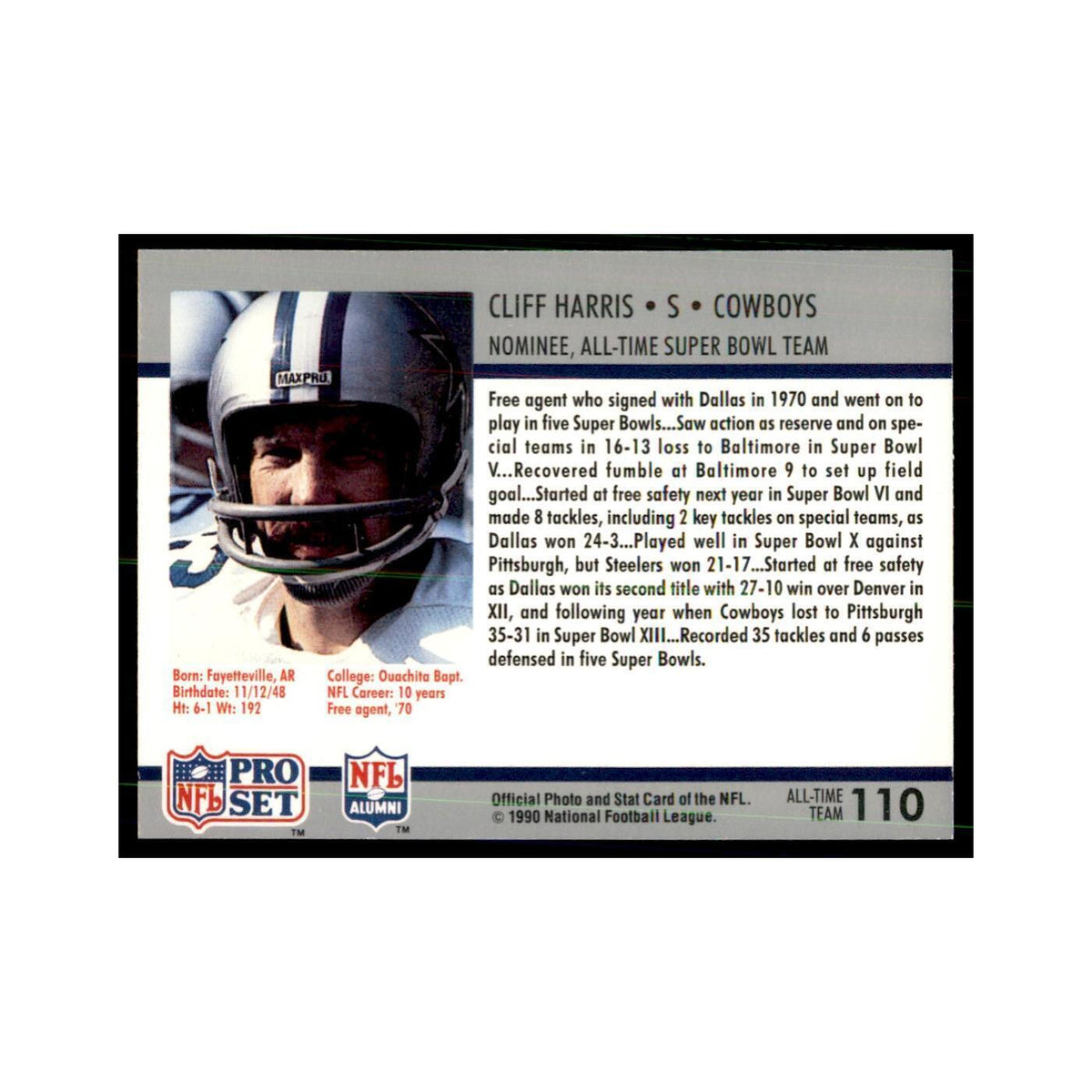 1990 Pro Set Silver Anniversay Commemorative Cliff Harris #110