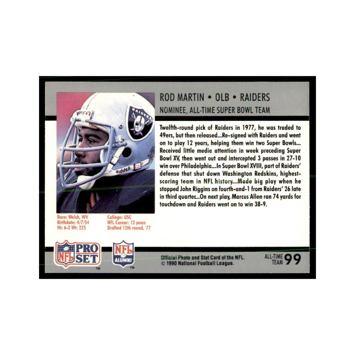 1990 Pro Set Silver Anniversay Commemorative Rod Martin #99