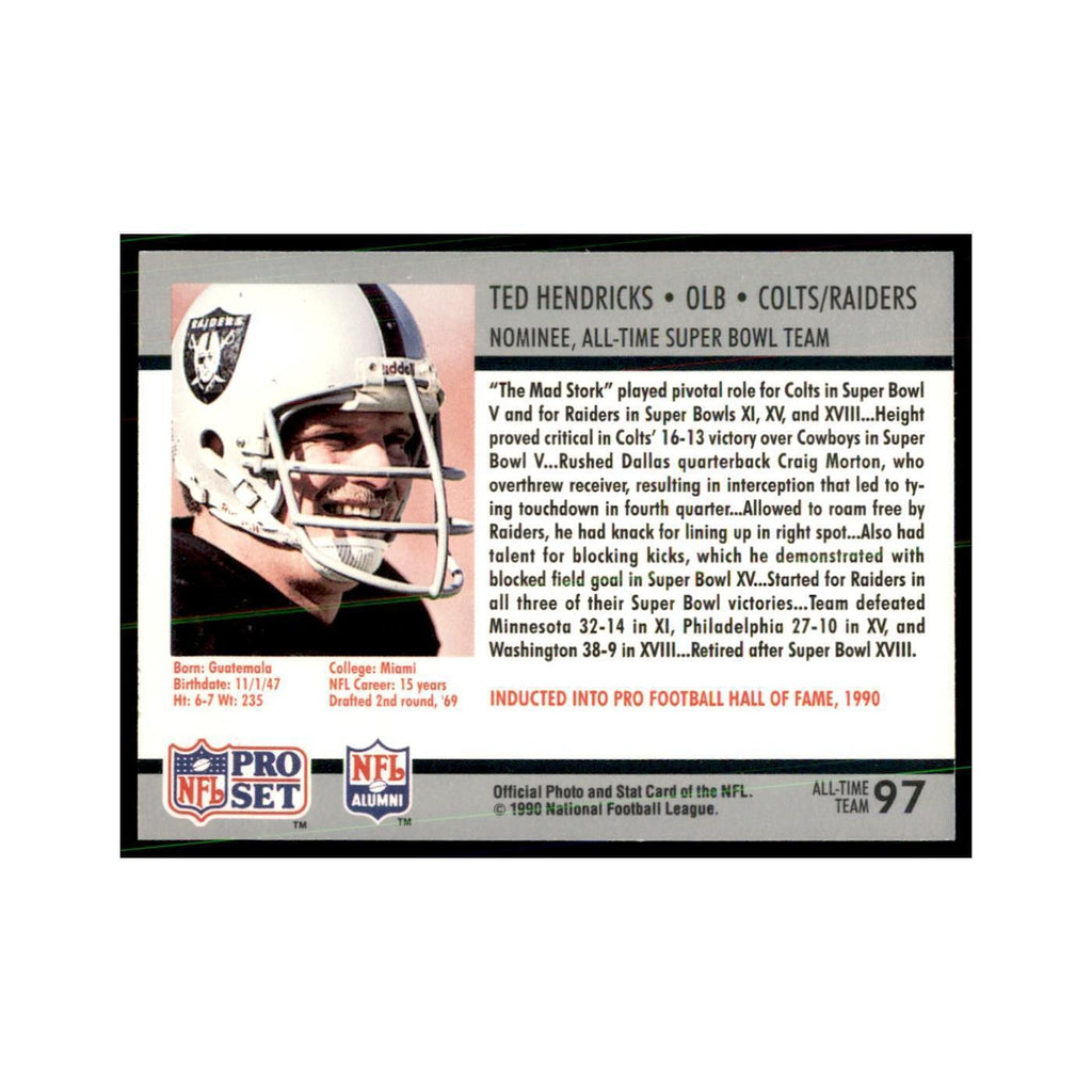 1990 Pro Set Silver Anniversay Commemorative Ted Hendricks #97