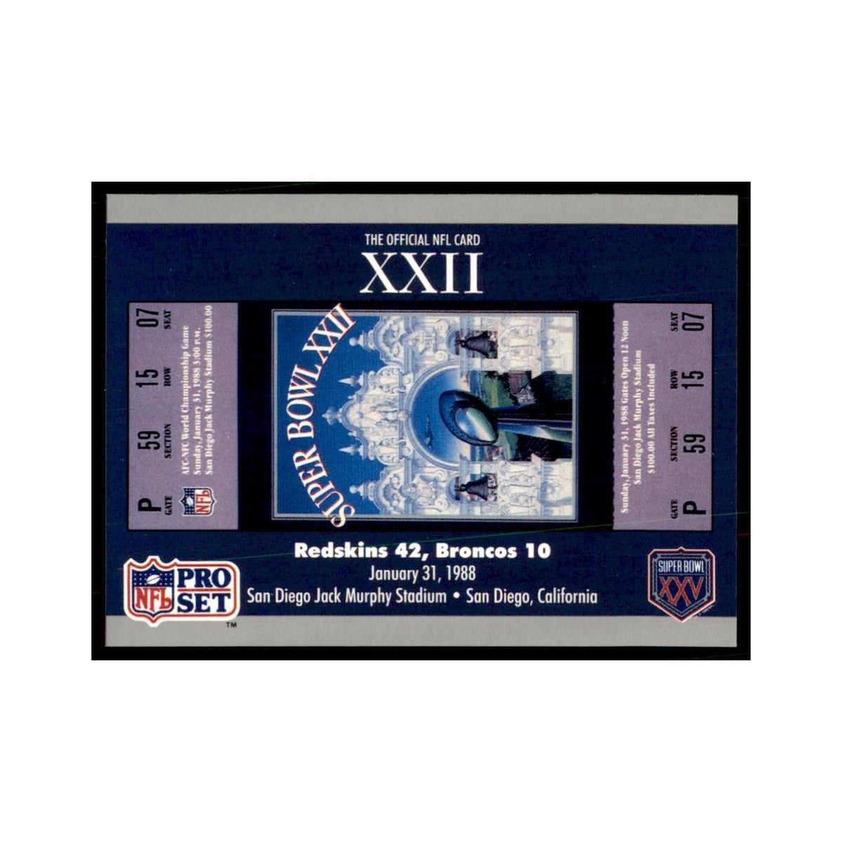 1990 Pro Set Silver Anniversay Commemorative SB XXII Ticket #22
