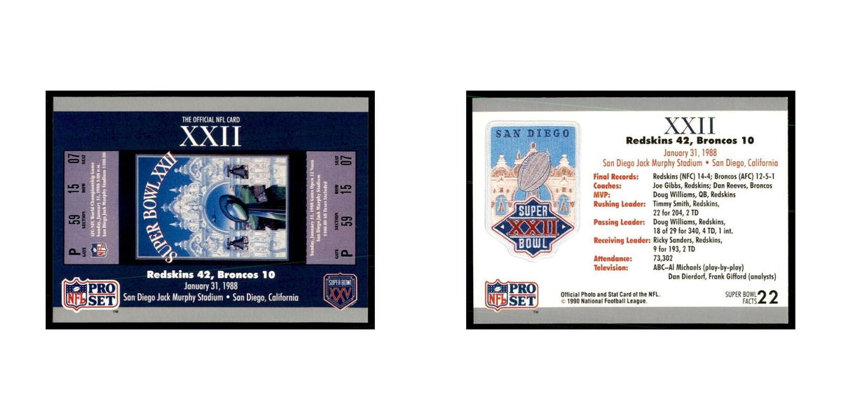 1990 Pro Set Silver Anniversay Commemorative SB XXII Ticket #22