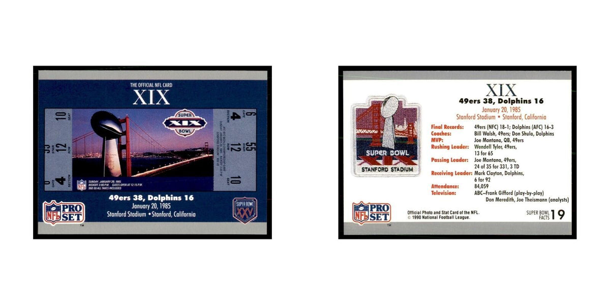 1990 Pro Set Silver Anniversay Commemorative SB XIX Ticket #19
