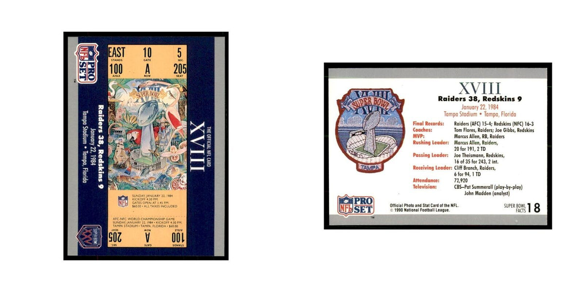 1990 Pro Set Silver Anniversay Commemorative SB XVIII Ticket #18