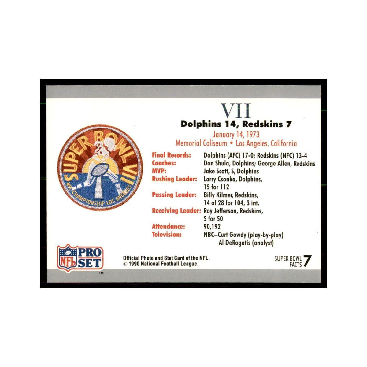 1990 Pro Set Silver Anniversay Commemorative SB VII Ticket #7
