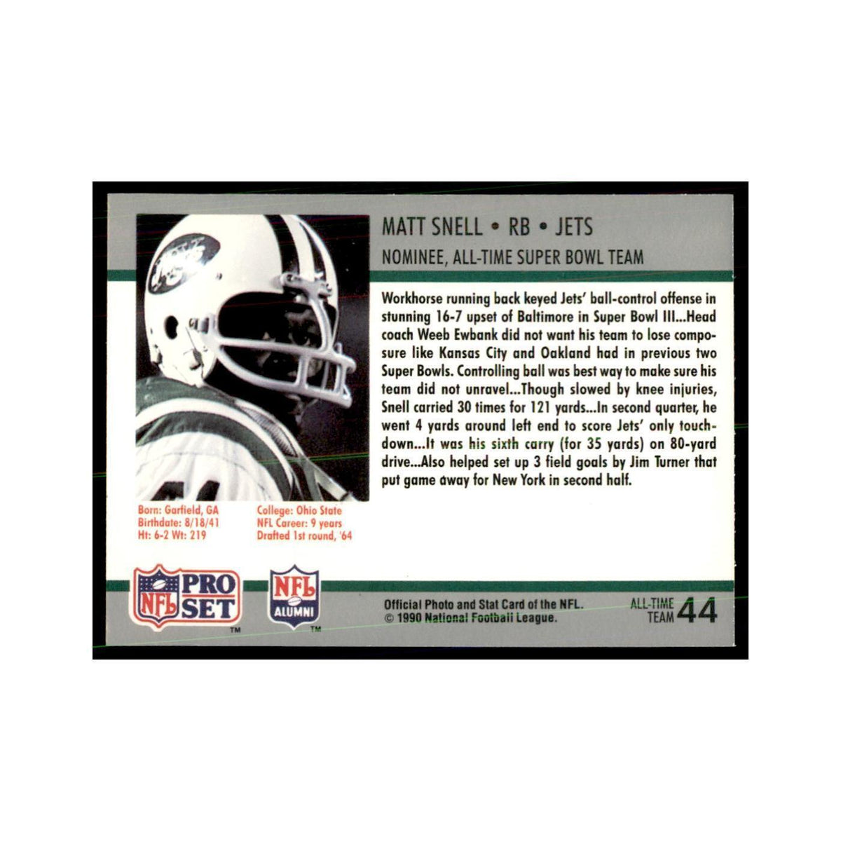 1990 Pro Set Silver Anniversay Commemorative Matt Snell #44