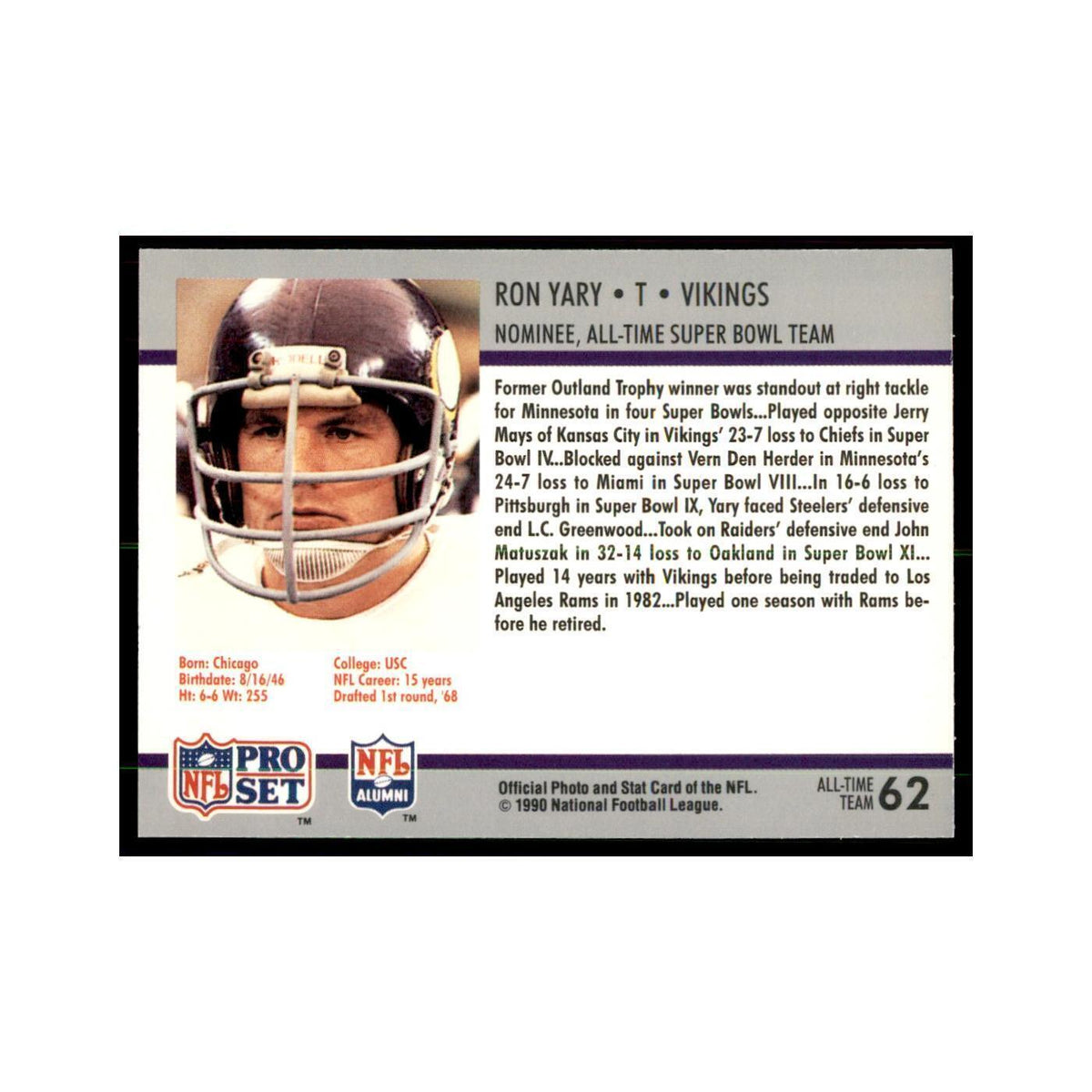 1990 Pro Set Silver Anniversay Commemorative Ron Yary #62