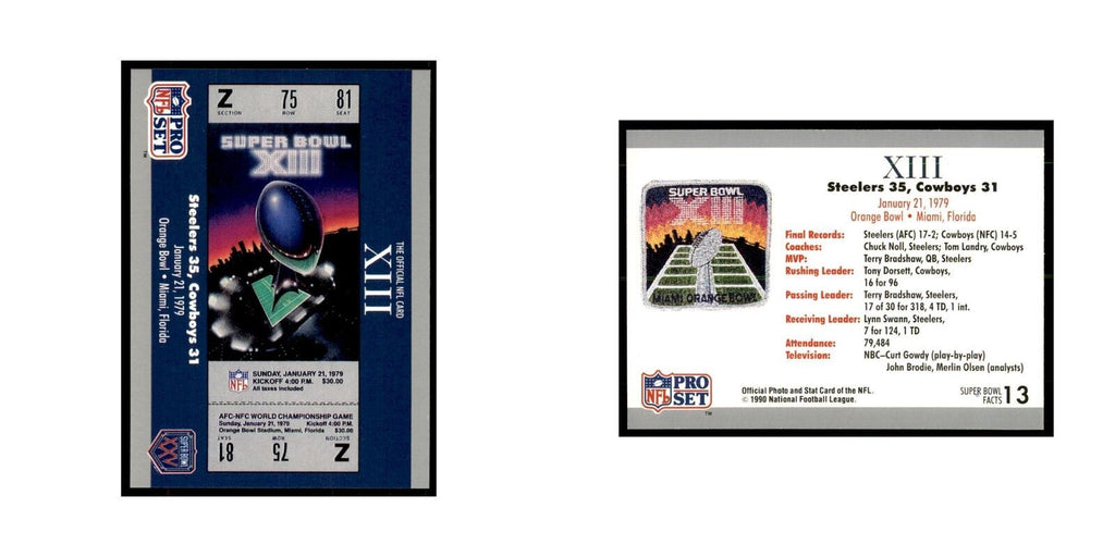 1990 Pro Set Silver Anniversay Commemorative SB XIII Ticket #13