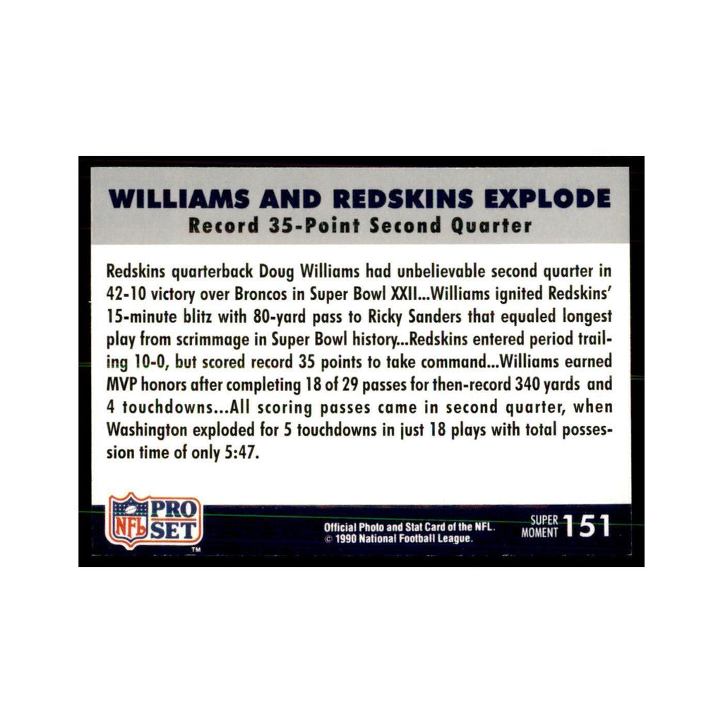 1990 Pro Set Silver Anniversay Commemorative Williams and Redskins explode #151