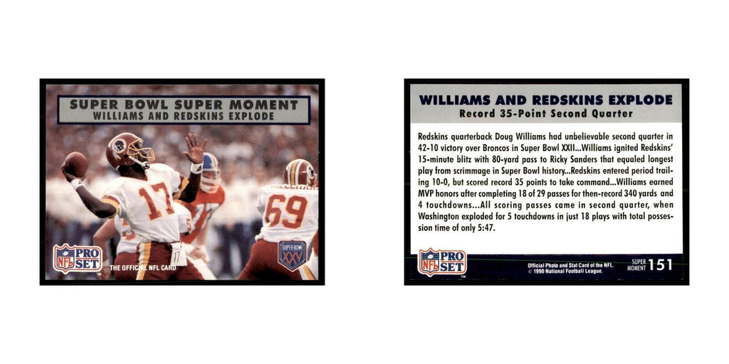 1990 Pro Set Silver Anniversay Commemorative Williams and Redskins explode #151