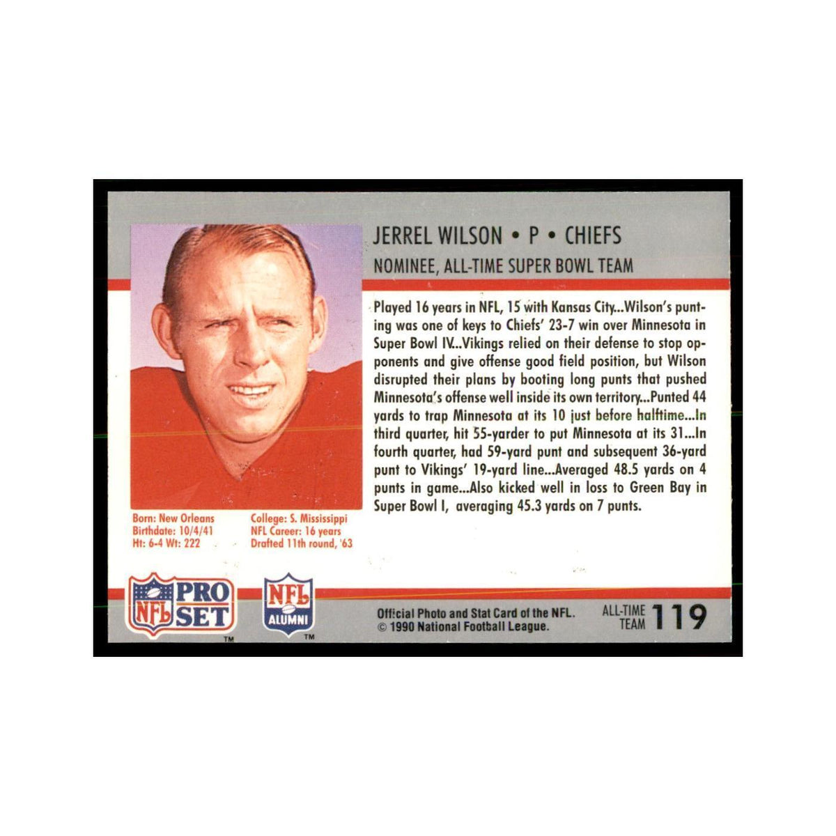1990 Pro Set Silver Anniversay Commemorative Jerrel Wilson #119