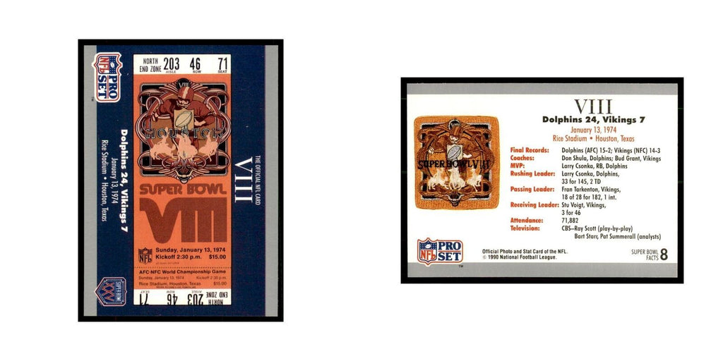 1990 Pro Set Silver Anniversay Commemorative SB VIII Ticket #8