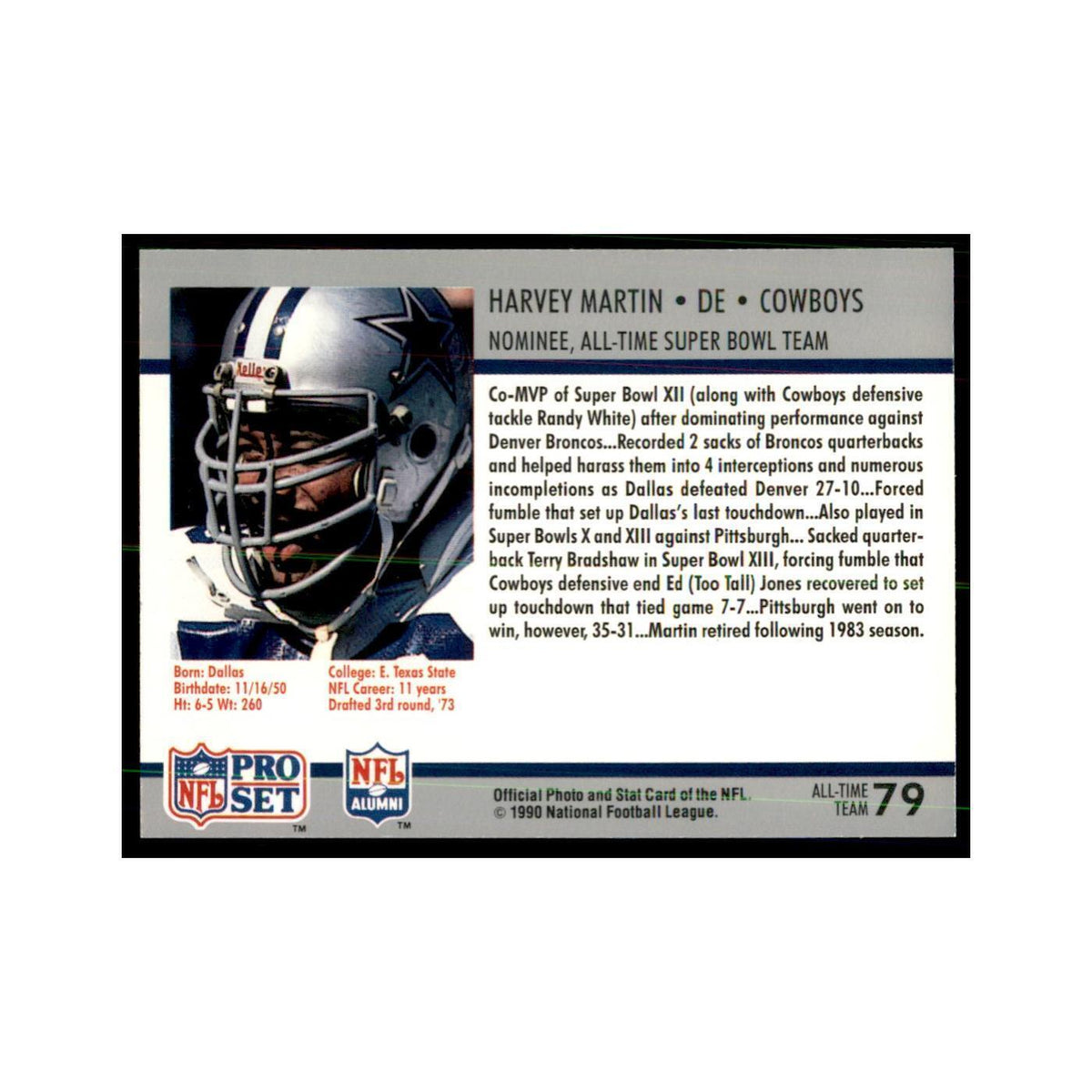 1990 Pro Set Silver Anniversay Commemorative Harvey Martin #79