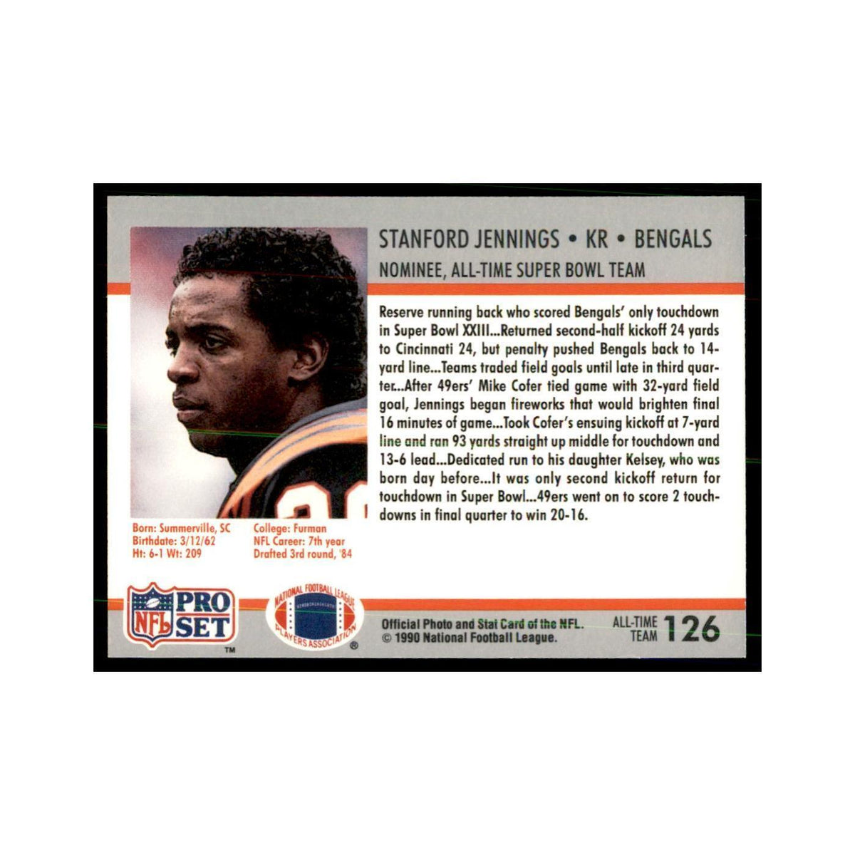 1990 Pro Set Silver Anniversay Commemorative Stanford Jennings #126