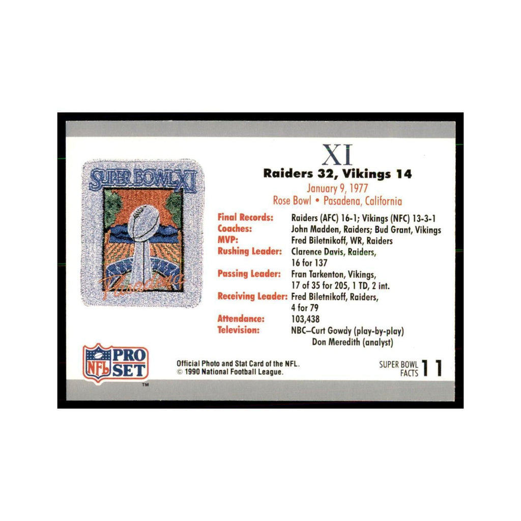 1989 Pro Set Silver Anniversay Commemorative SB XI Ticket #11