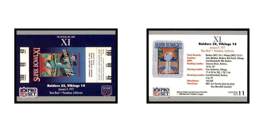 1989 Pro Set Silver Anniversay Commemorative SB XI Ticket #11