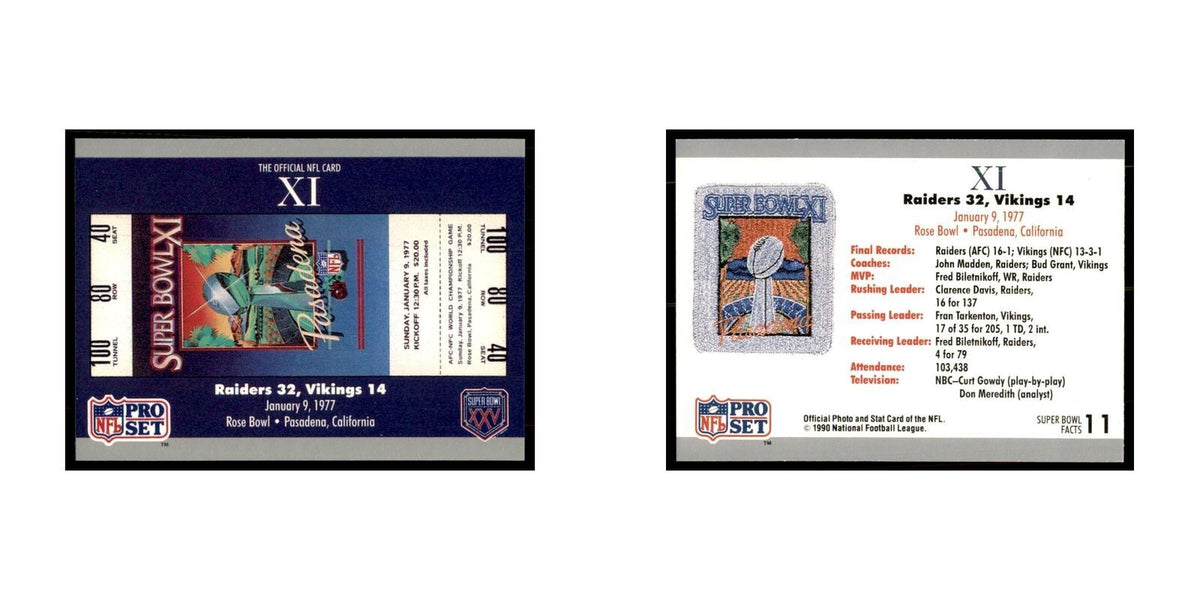 1989 Pro Set Silver Anniversay Commemorative SB XI Ticket #11