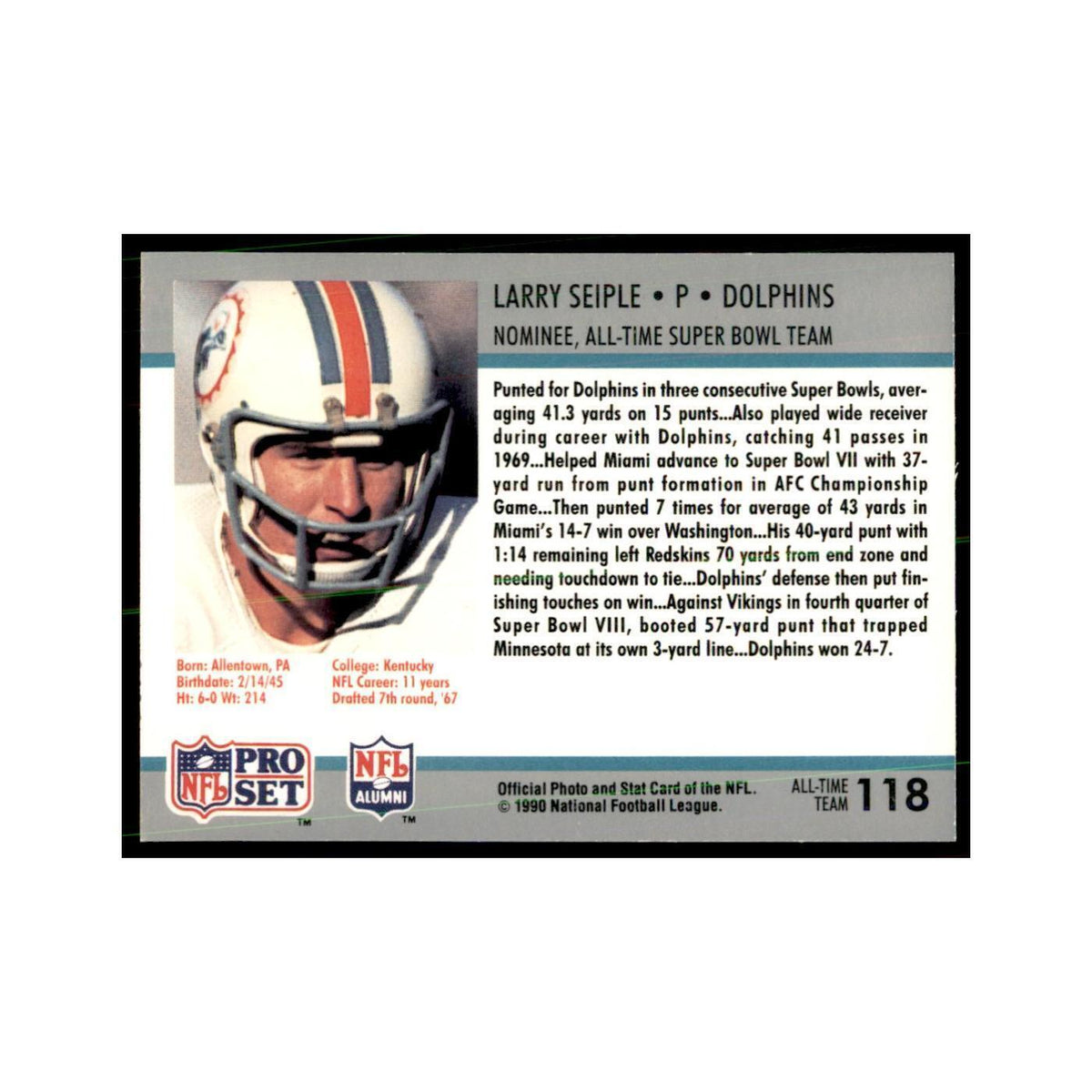1990 Pro Set Silver Anniversay Commemorative Larry Seiple #118
