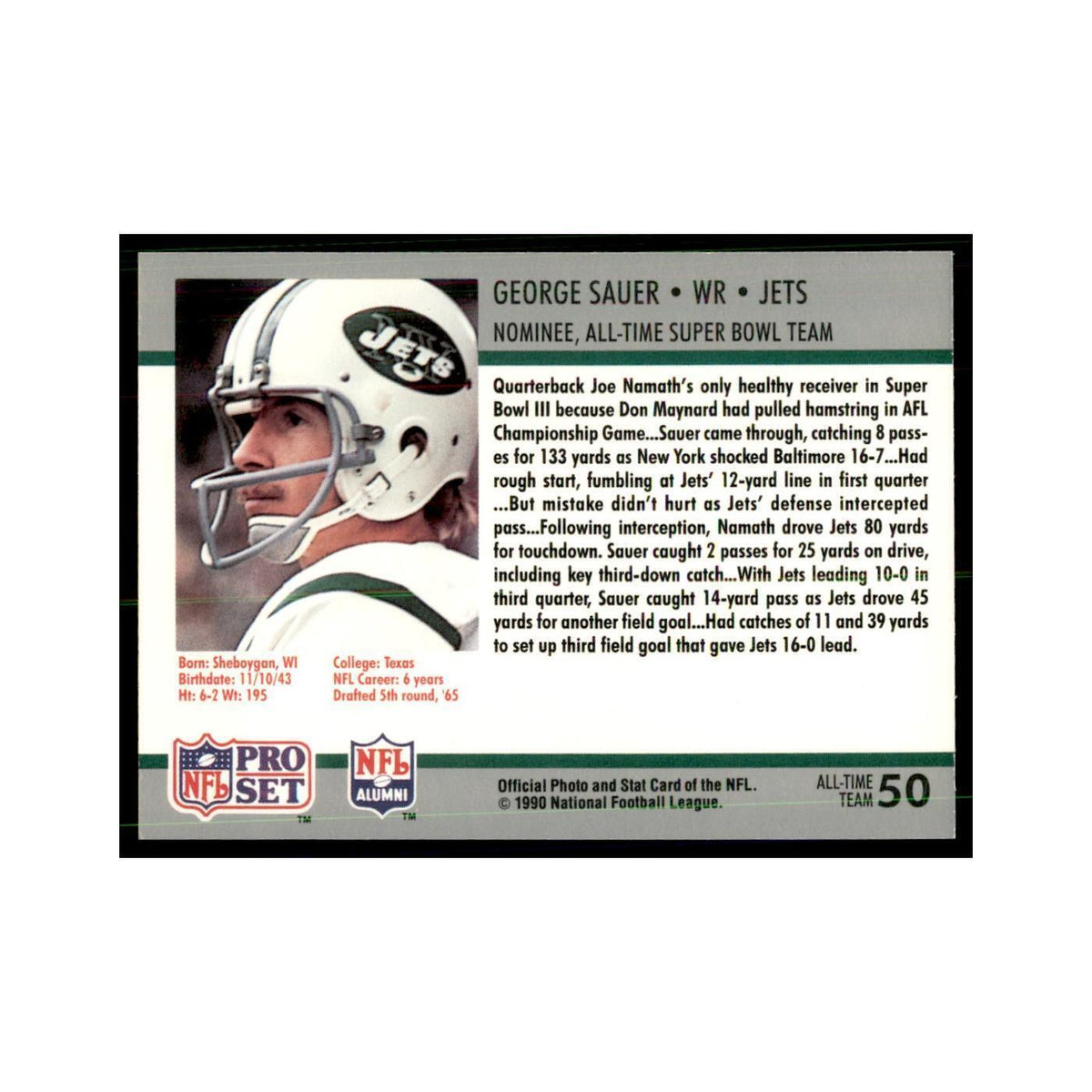 1990 Pro Set Silver Anniversay Commemorative George Sauer #50