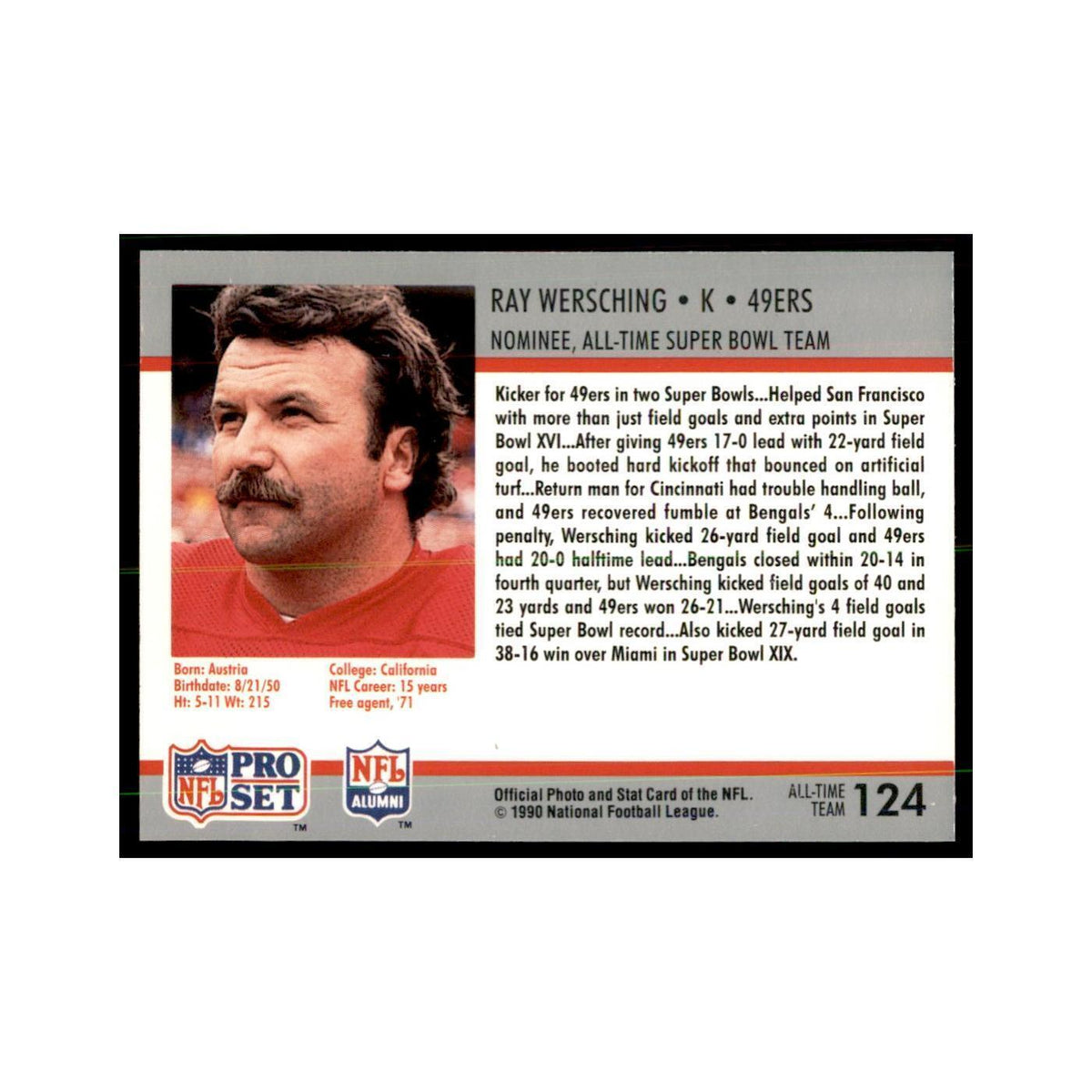1990 Pro Set Silver Anniversay Commemorative Ray Wersching #124