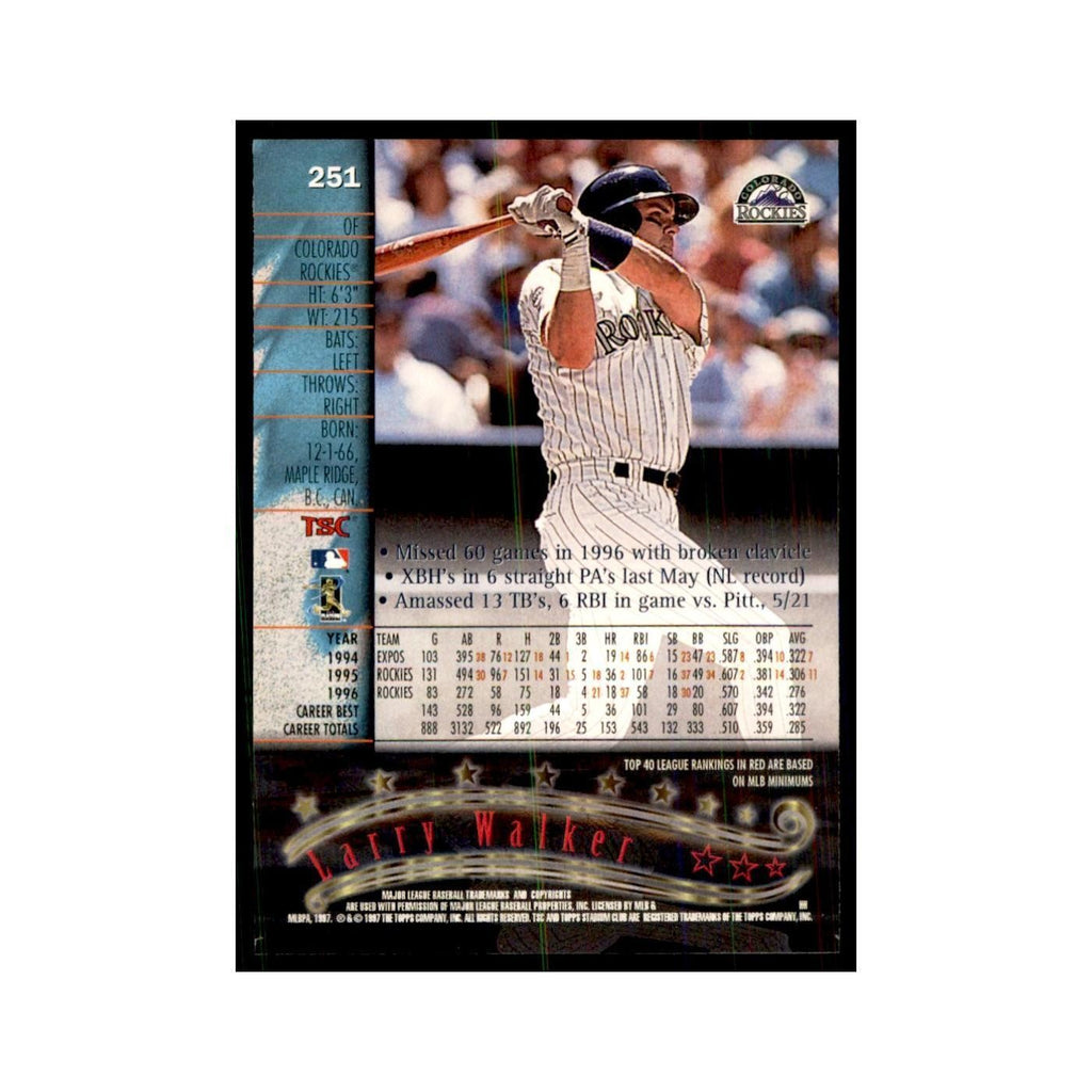 1997 Stadium Club Larry Walker Baseball Cards #251