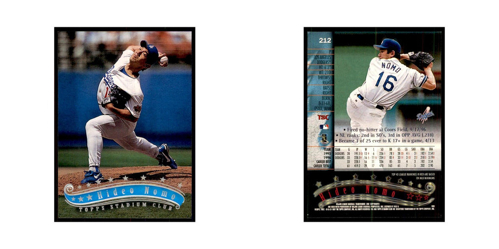 1997 Stadium Club Hideo Nomo Baseball Cards #212